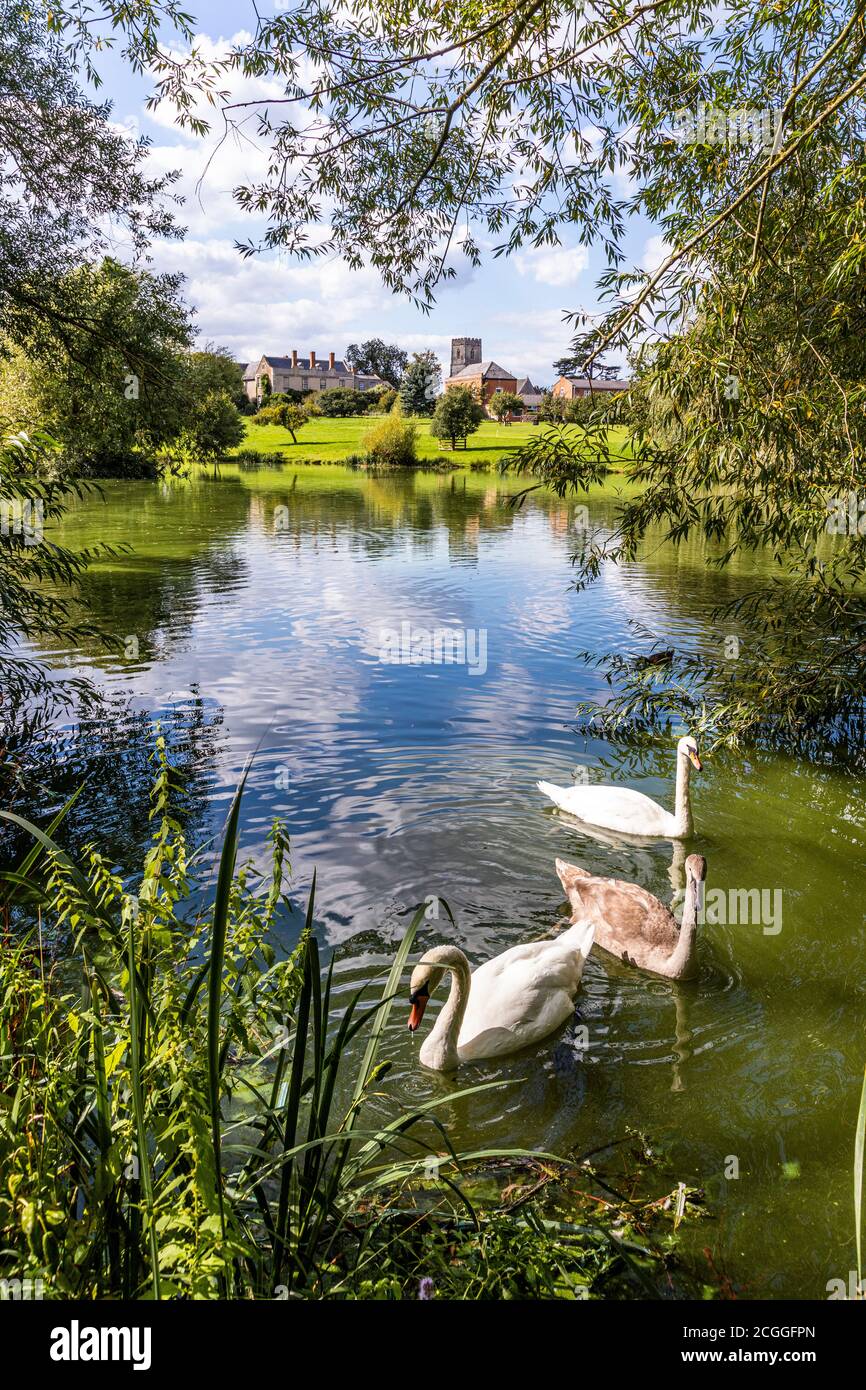 Maisemore court et église St Giles vue de l'autre côté du lac dans le village Severn Vale de Maisemore, Gloucestershire Royaume-Uni Banque D'Images