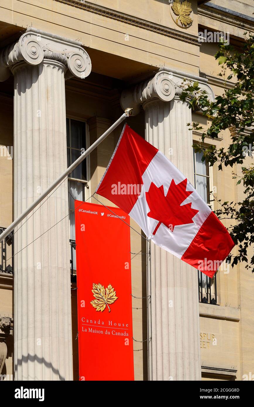 Londres, Angleterre, Royaume-Uni. Maison du Canada / Maison du Canada sur Trafalgar Square - bureaux du haut-commissariat du Canada Banque D'Images