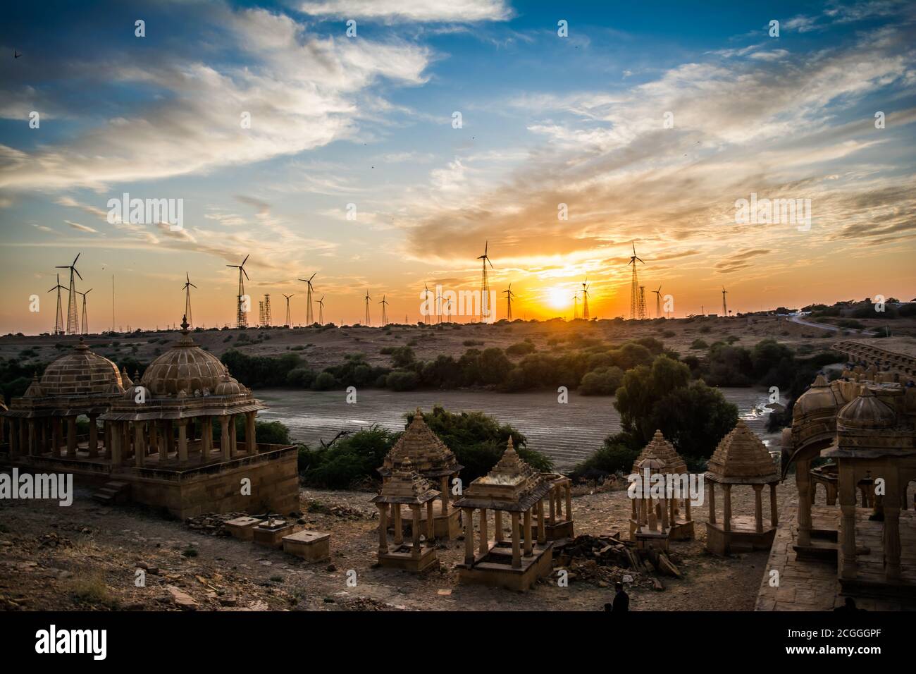 Bara bagh de Jaisalmer, Inde Rajasthan, vue coucher de soleil, ville dorée de rajasthan Banque D'Images
