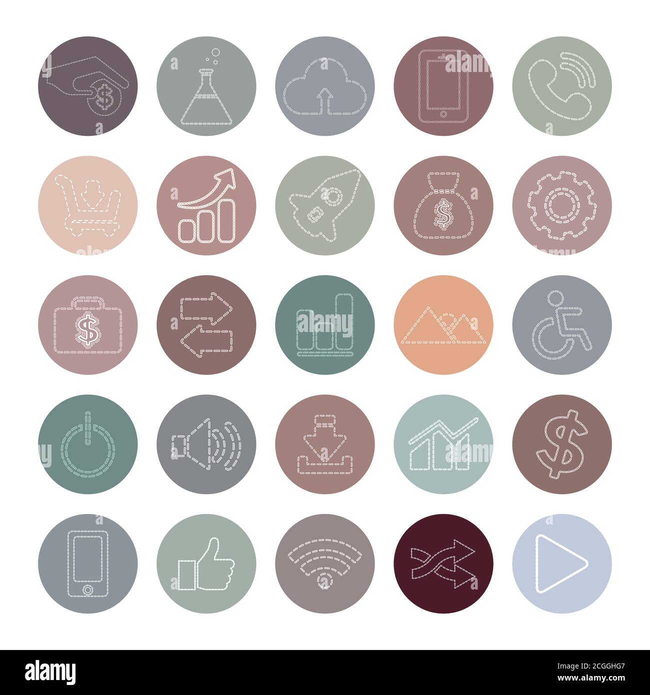 Ensemble d'icônes de réseaux sociaux lignes en pointillés plates. Illustration de Vecteur