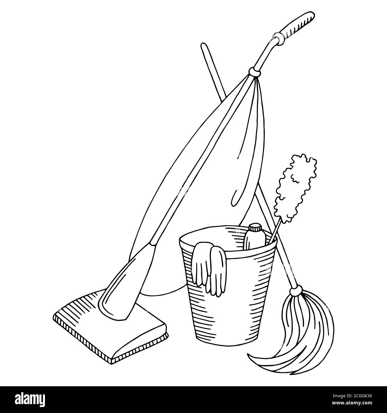 Ensemble de graphiques de nettoyage noir blanc isolé schéma vecteur d'illustration Illustration de Vecteur