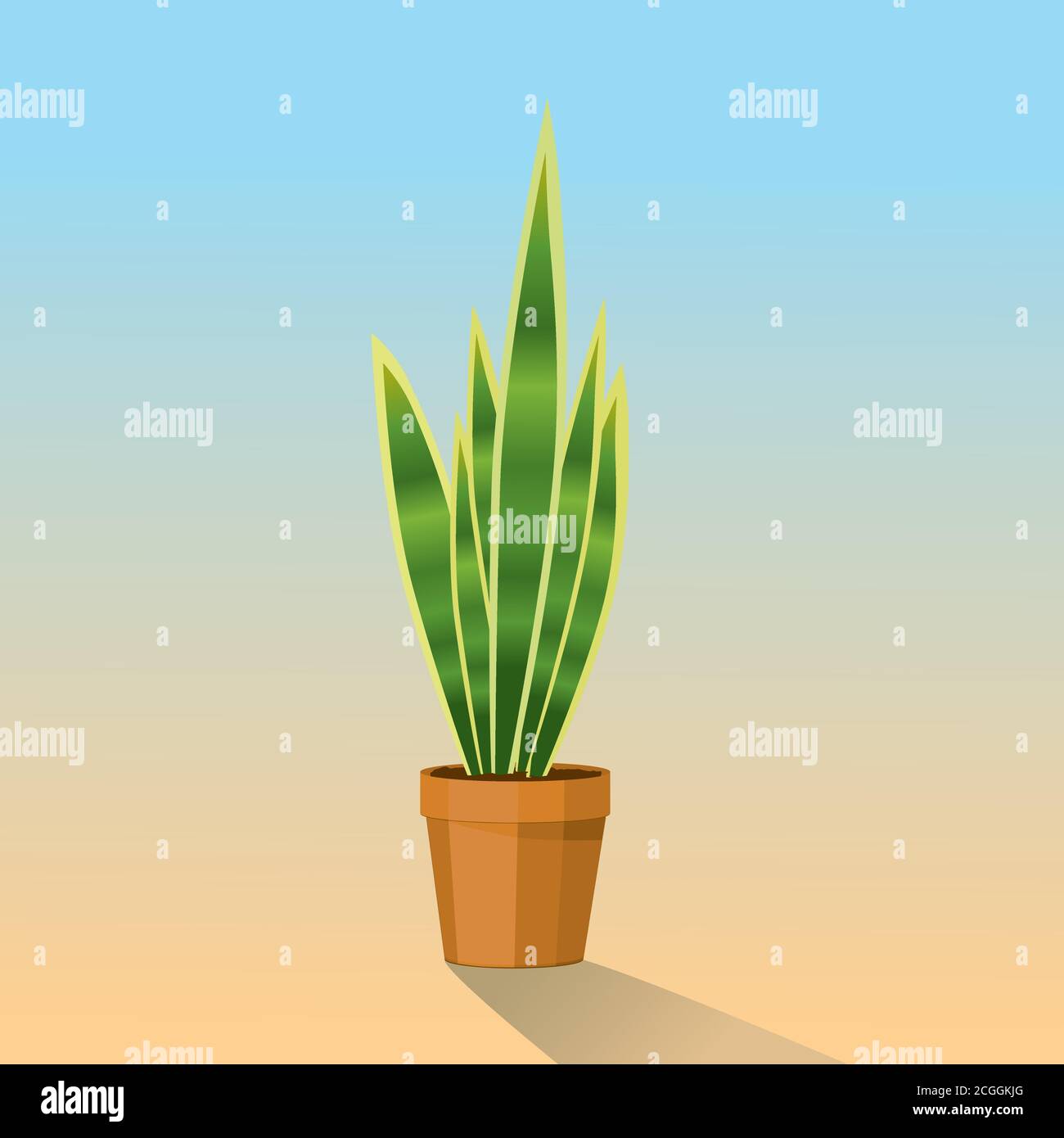 Illustration vectorielle d'une plante de serpent dans un pot en terre cuite. Illustration de Vecteur