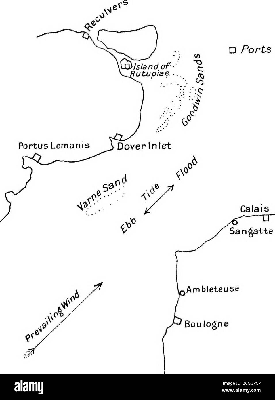 . La vieille route . LA VIEILLE ROUTE de nez, offre un bon regard, et par conséquent je dis qu'au moins 120jours de l'année la rive plus loin est visible. En rares occasions, il peut être obtenu au-delà de Calais à l'est, et jusqu'à la haute sandhills près d'Etaples au sud et à l'ouest. Ports D. Boulogne de même, il n'y a qu'une petite partie de la côte de Kentishence où l'autre rive peut être vue. Il s'exitésde la Foreland du Sud, vous pouvez dire, à la colline au-dessus de 21 LA THÉORIE DE Folkestone; une demi-journée de marche. Il y a des jours où vous le voyez aussi loin au nord que Ramsgate Hill, mais ces jours sont rares, plus à l'ouest Banque D'Images
