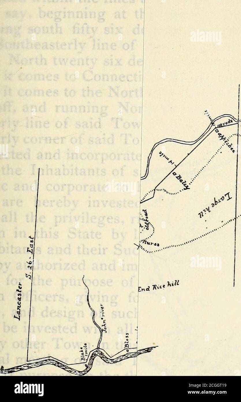 . [Documents provinciaux et d'État] . Ned by Dudley Colman Dy Survevor— Attestr y is. RindgeSGen1 [incorporation de Littleton et D alt on, iy8/f.J [MSS. Act, vol. 5, p. 10.] r^^-N État du New Hampshire Sud. / en l'année de notre Seigneur mille sept cents Béal et gt; , . J, . e f V et quatre-vingts— ^ ^s^/ ^ Acte pour diviser la ville d'Apthorp dans le comté de Grafton et l'État précité et incorporer la même chose dans deux villes.— Attendu que Tristram Dalton et Nathaniel Tracey Esqr ont déjà présenté une pétition au Tribunal de cet Etat, mettant en jeu la ville d'Apthorp Banque D'Images