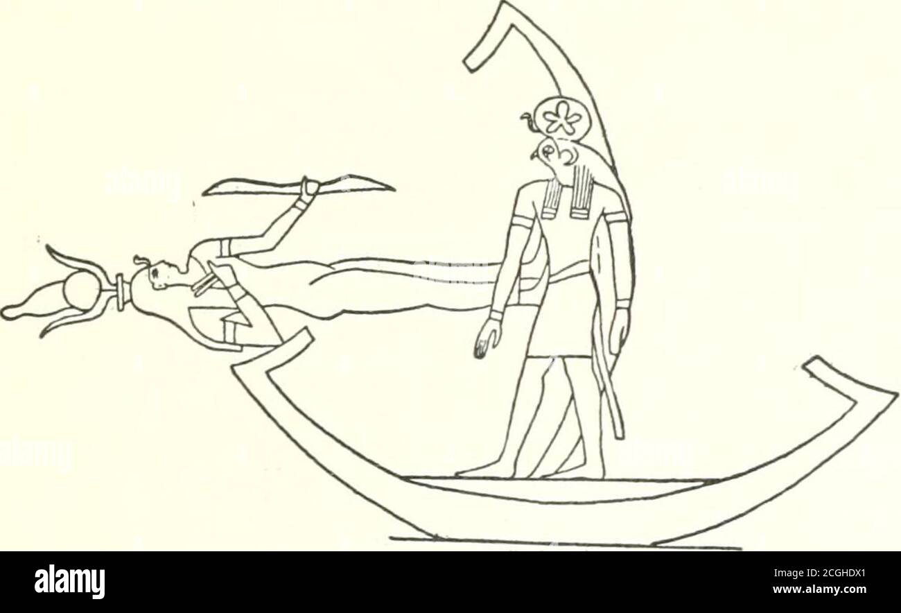 . La mythologie de toutes les races .. . Figure 55. Sothis et Horus-Osiris connectés se manifestaient dans l'apparence et les errances de chaque étoile, seulement les plus ostentatoires d'entre eux jouaient en dehors de beaucoup d'importance dans la religion. Le premier est l'étoile de LA MYTHOLOGIE ÉGYPTIENNE de chien 56, ou Sirius, que les Égyptiens ont appelé Sopdet ^^ (Greek1q)6l&lt;). Puisque l'étoile-chien est la reine des étoiles fixes et du ciel, Sothis-Sirius a été identifié tôt avec Hat-hor orIsis. En conséquence, elle est habituellement représentée comme une vache qui s'incline dans un navire (comme les autres corps célestes, p. 26, 34) pour sym-boliser sa règle Banque D'Images
