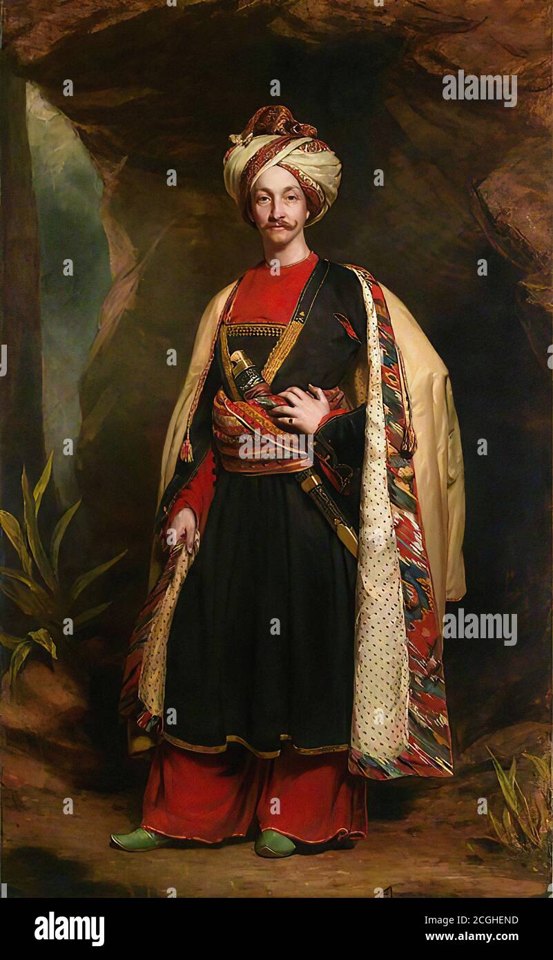 Sant James - Capitaine Colin Mackenzie dans sa robe afghane - British School - 19e siècle Banque D'Images
