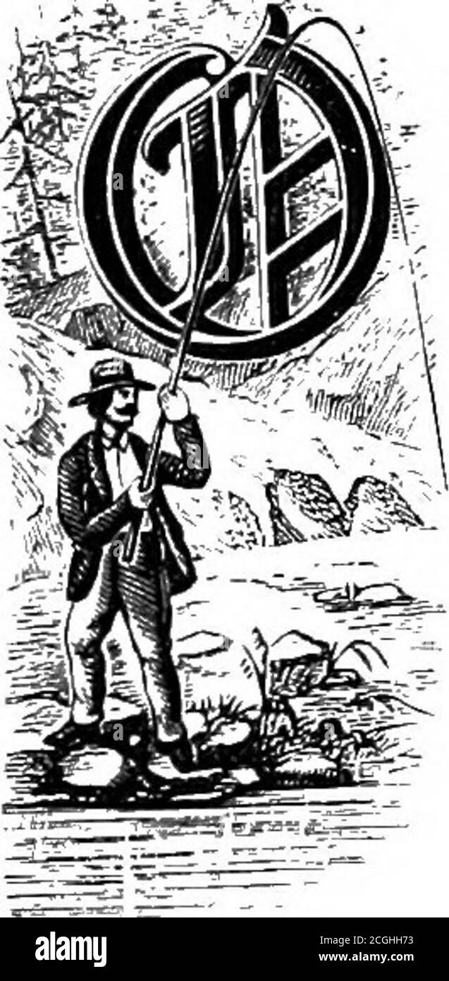 . Plaisirs de la pêche à la perche et à la bobine pour la truite et le saumon . pour pêcher le saumon. La saison actuelle, il a pris le bateau à vapeur à Liverpool, a atterri à FartherPoint, a passé un mois sur le Restigouche et le Cascapédia, est retourné directement à plus loin point, et de là, et de chez lui - seulement trop heureux de faire ajouney de six mille milles pour jeter sa mouche dans ces magnifiques eaux de saumon. Son cas isolé n’est pas non plus. Beaucoup un autre de goûts semblables, et avec une appréciation semblable du sport de Kingly, chaque année faire le même voyage. Tous ces hommes sages de sim-ple peuvent ne pas être des princes dans la royauté, mais pas un de Banque D'Images