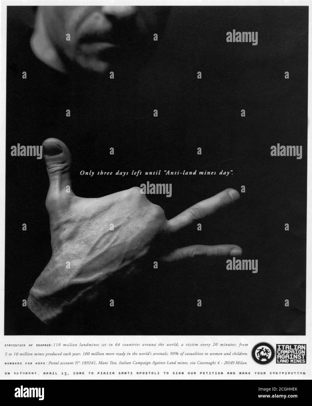 Années 1990 Royaume-Uni Italien anti-Landmine Association Magazine annonce Banque D'Images