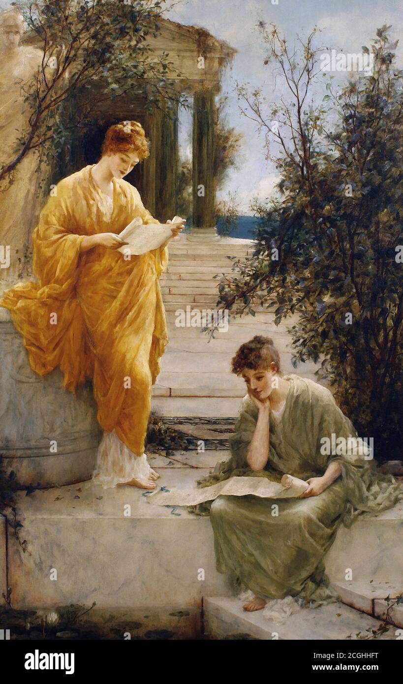 Schafer Henry Thomas - femmes classiques lisant par un temple - British School - 19e siècle Banque D'Images