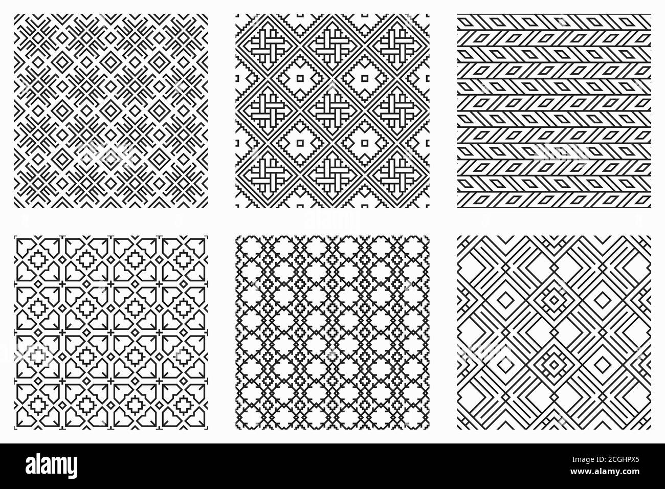 Ensemble de motifs vectoriels sans couture. Décoration géométrique ethnique abstraite. Arrière-plans reproductibles Illustration de Vecteur