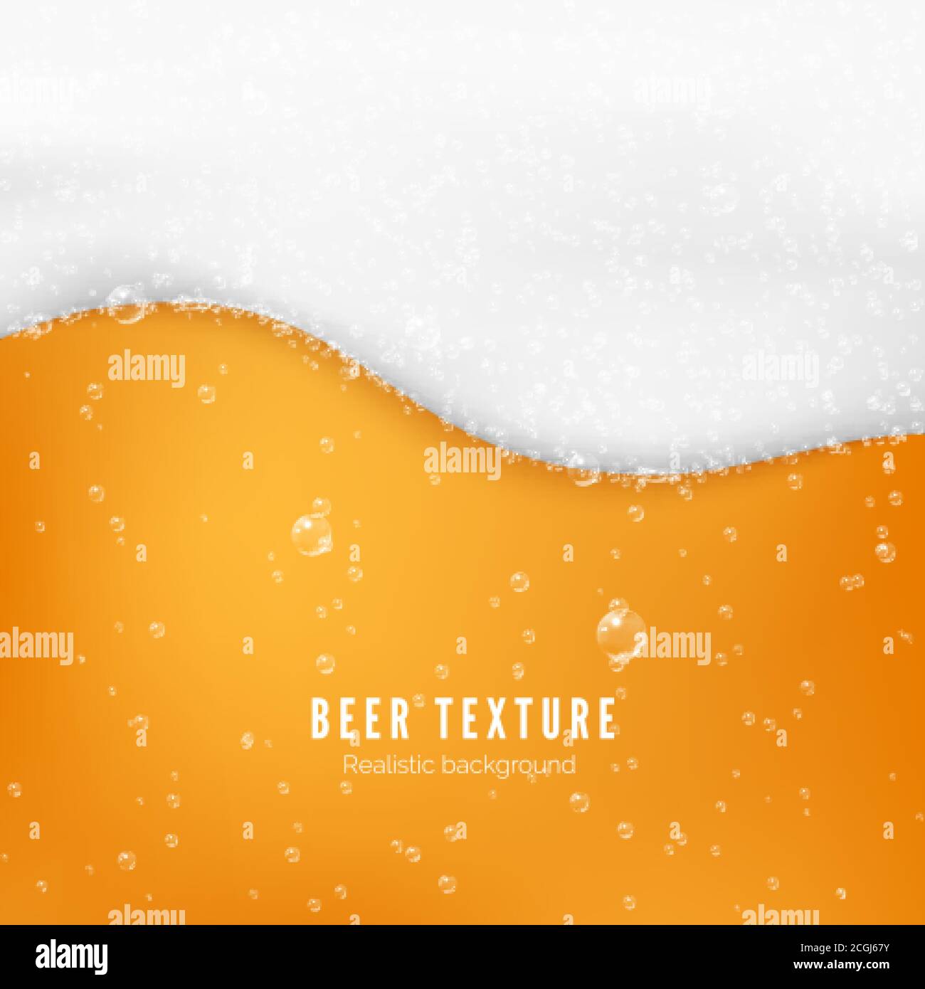 Texture de la couleur de la bière avec des bulles et de la mousse blanche. Bannière de débit de bière fraîche. Illustration vectorielle Illustration de Vecteur