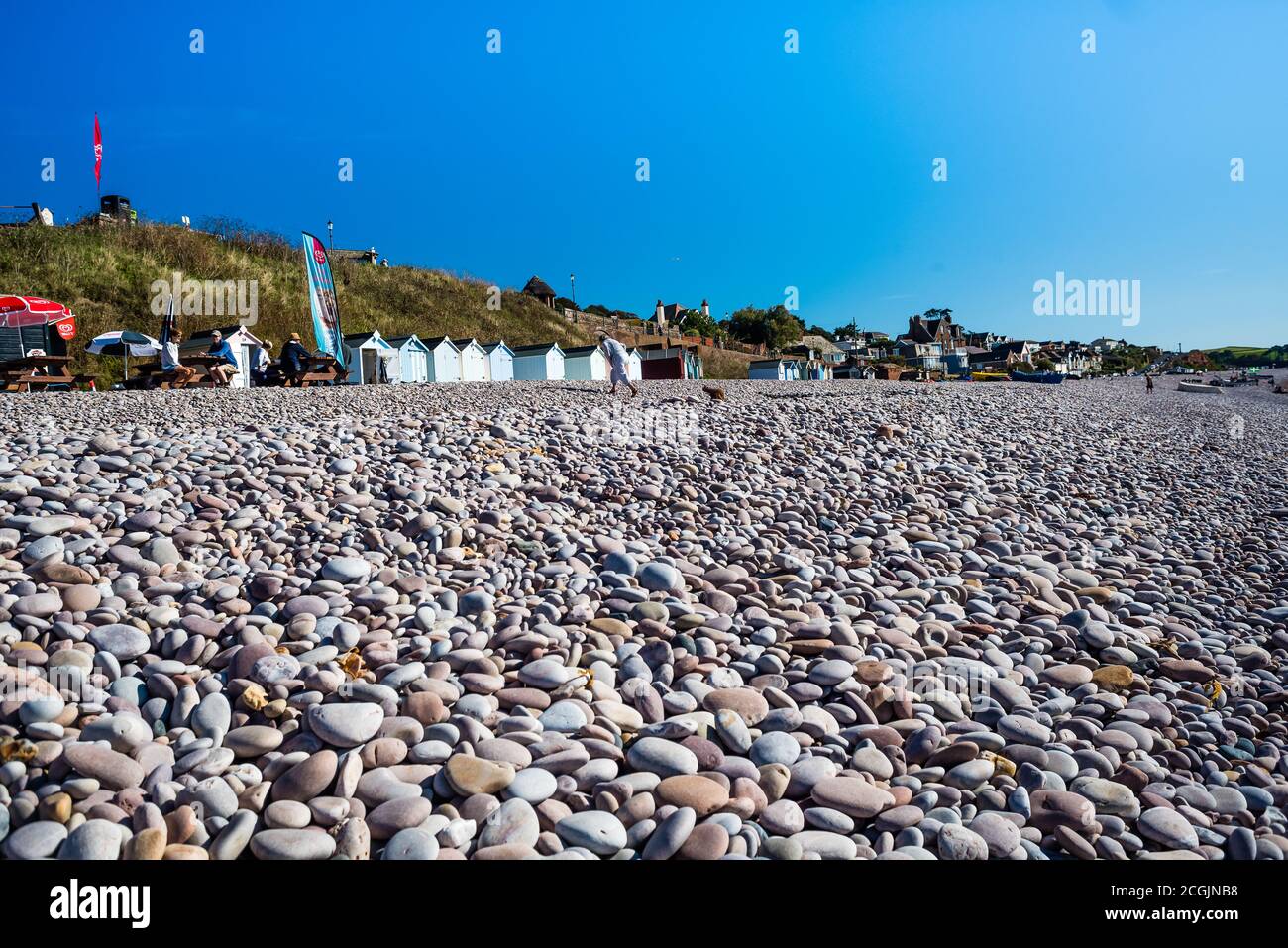 Plage de Budleigh Salterton en été. Banque D'Images