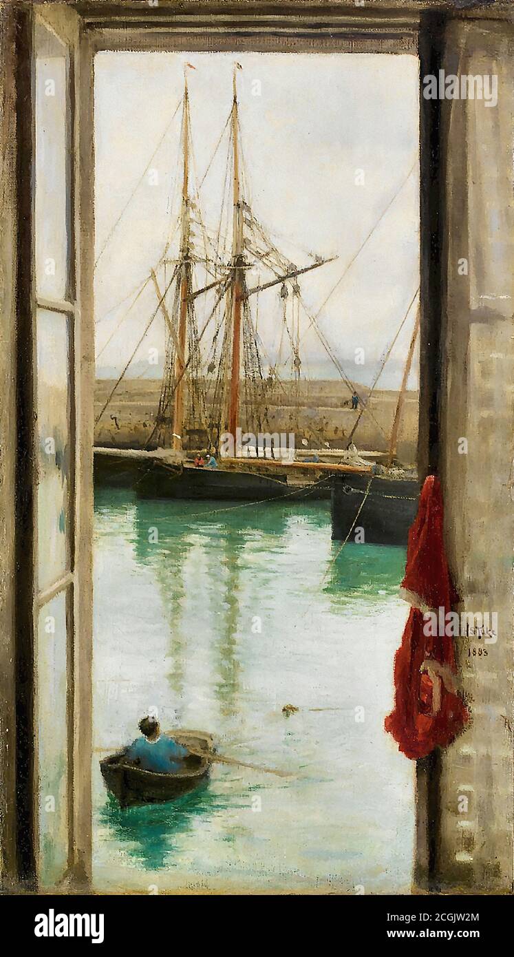 Tuke Henry Scott - Port Dielette Normandy - British School - 19e siècle Banque D'Images