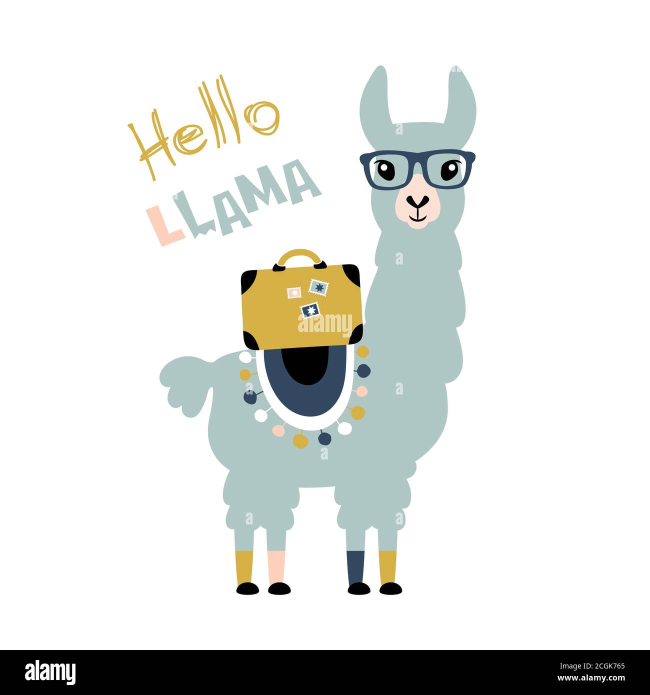 Llama Alpaca. Carte Hello. Illustration vectorielle Illustration de Vecteur