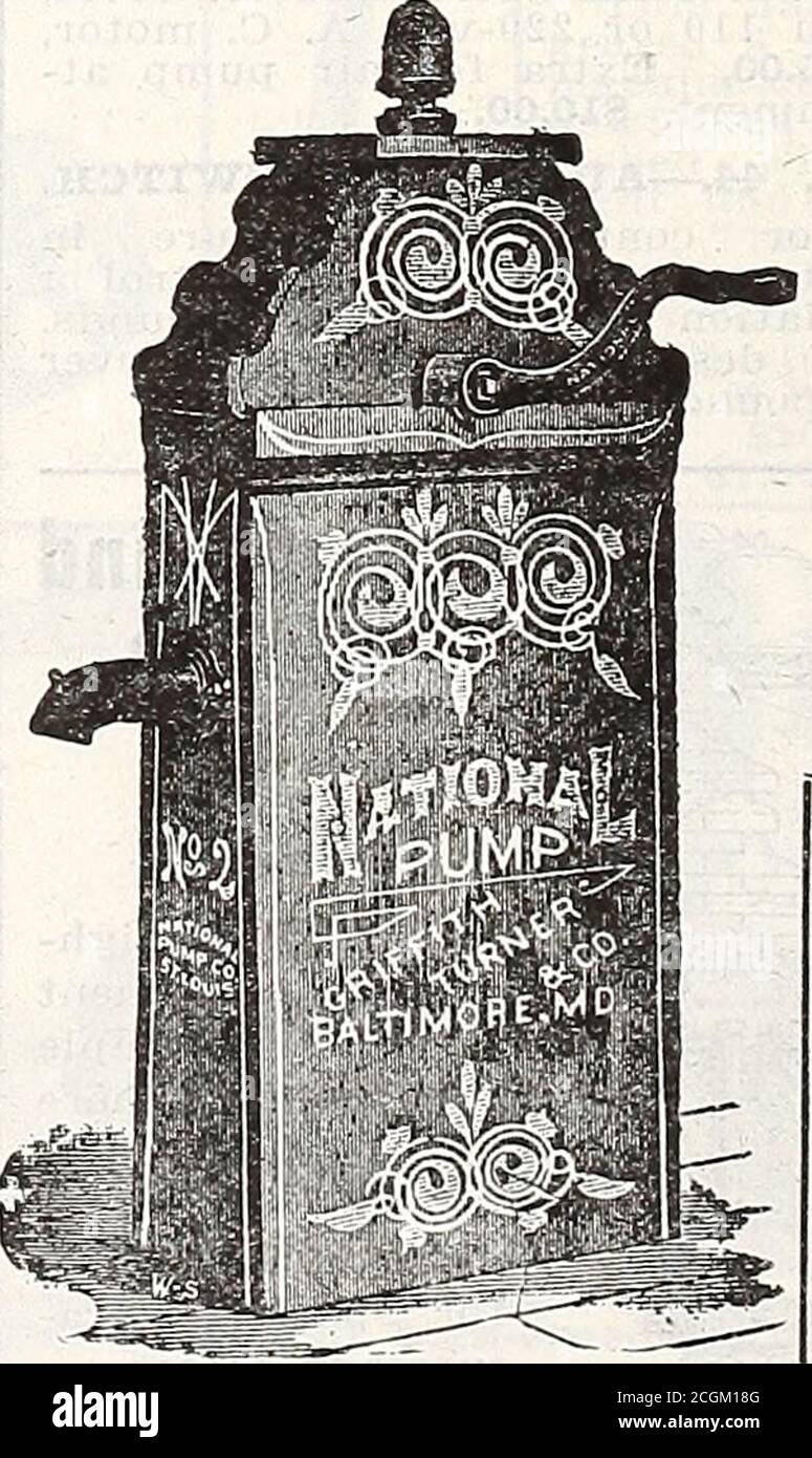 . 1915 Griffith et Turner Co. : fournitures agricoles et de jardin . Ascenseur et : citerne de 10 pieds, No, 2 National WaterElevator et purifier purifie par oxygénée dans l'eau. Prix: Ascenseur, avec 25-Footchain et roue à fond en japan pour citerne de 10 pieds, 7.00 $. Idem, avec une chaîne de 30 pieds pour une citerne de 12 pieds, 7.75 $. Chaîne supplémentaire, 15 c. Par pied. N° 30 Star WaterElevator et purificateur d'eau similaire au n° 2 Water Ele-vator, sauf que les seaux sont légèrement plus petits et il y a une différence d'asliglit dans la façon dont les seaux sont couplés ensemble. Compte tenu du plus petit seau, il est considéré par s. Banque D'Images