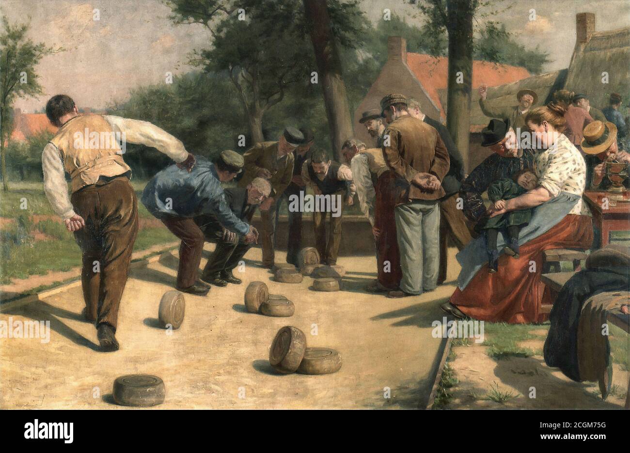 Cogghe Remy - un jeu de boules dans le village Place 2 (le jeu de boules en Flandre française) - École belge - 19e siècle Banque D'Images