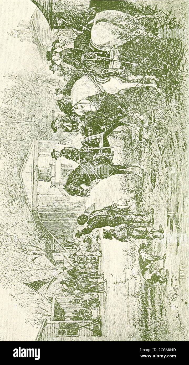 . La maison-fabrication et sa philosophie . et une tremblingone il était. Nous avons mené nos chevaux dans un seul dossier avec muchfeeling de l'insécurité le long de la planche reposant sur la boatspoonting le ruisseau, à moitié en attendant tout le temps que thatwe serait jeté par le balancement des bateaux, orl'élévation et la chute sous la bande de roulement des chevaux, pour les bothmen et les chevaux reselés comme si ivres, et le cheval est thesteadier et braver des deux. Nous apprenons vraiment à hulovér ces animaux nobles. Tout s'est passé en toute sécurité et nos pontons de foi ont été augmentés. C'était après midi quand notre passage a été effectué. La journée était très chaude et W Banque D'Images