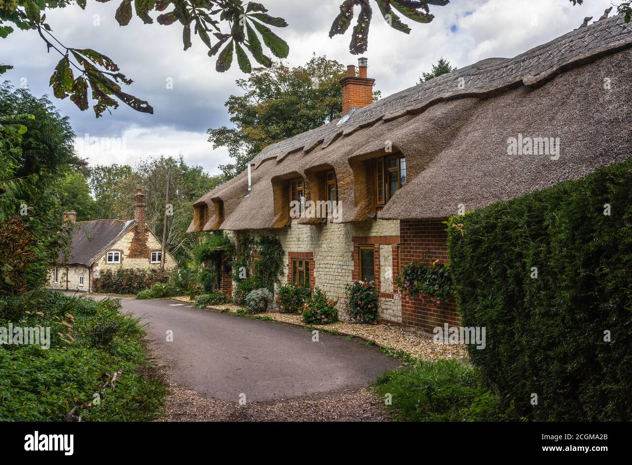 Maisons de chalets de chaume à Buriton, dans le parc national de South Downs, Hampshire, Angleterre, Royaume-Uni Banque D'Images