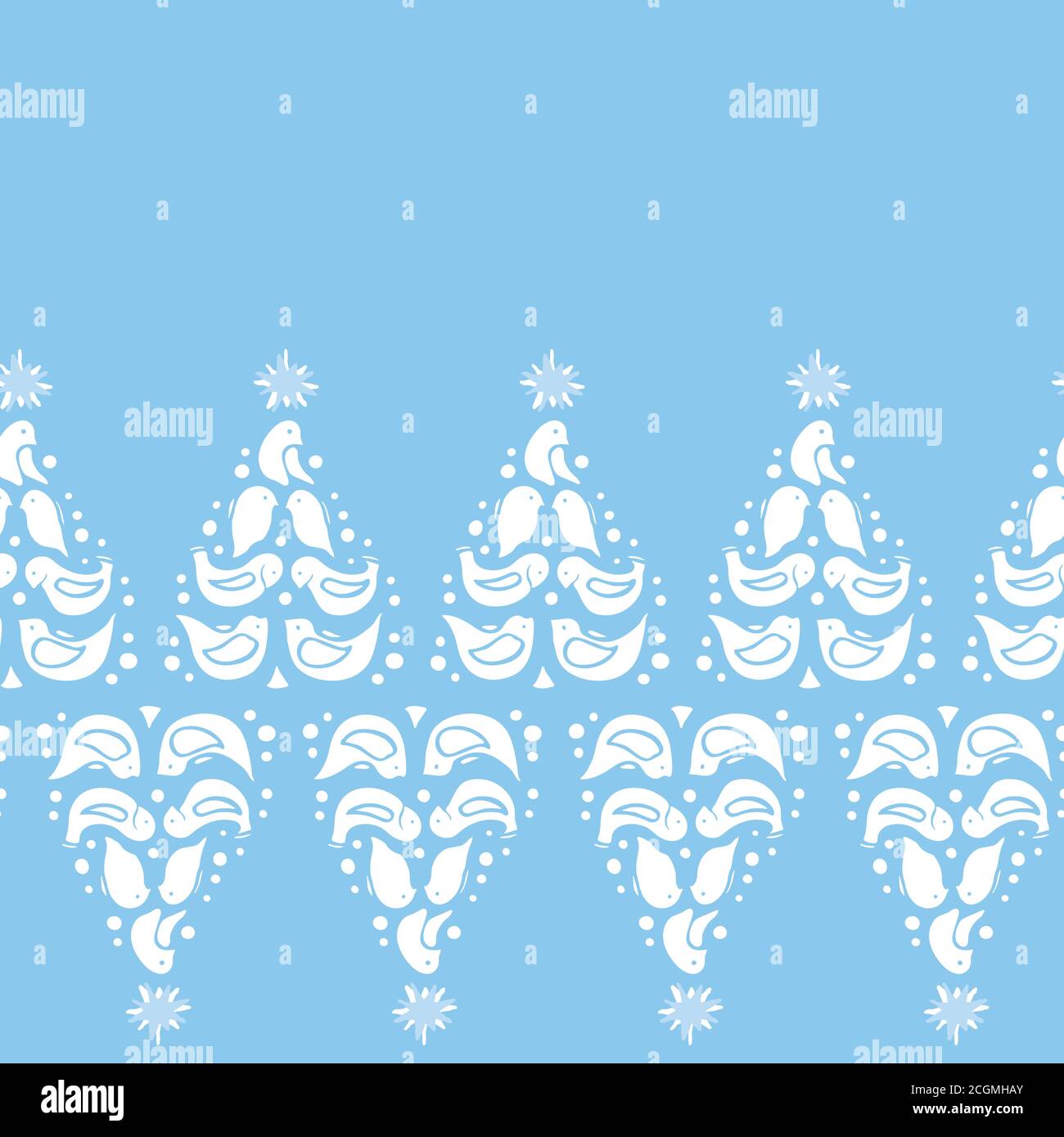 Holiday Holly Berry Winter Bird folk art sans couture frontière vectorielle. Holly Berry, oiseau, étoile et flocon de neige dans les tons bleus. Impression sur toute la page. Parfait pour noël et les vacances d'hiver. Illustration de Vecteur