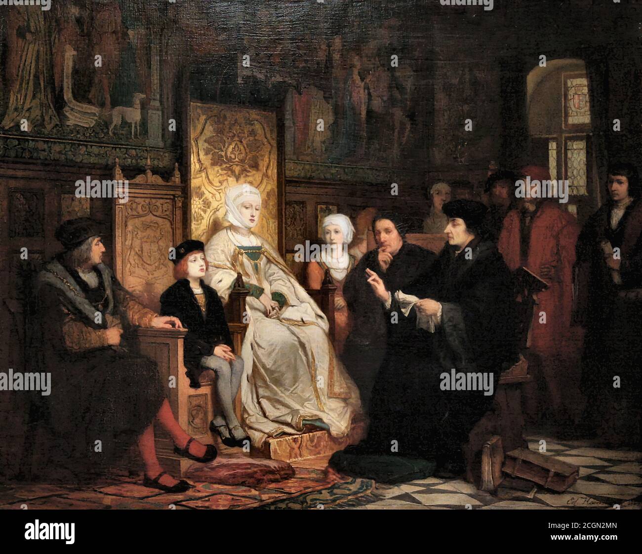 Hamman Edouard Jean Conrad - Enfance de Charles Quin - Une conférence d'erasme - Ecole belge - 19e siècle Banque D'Images