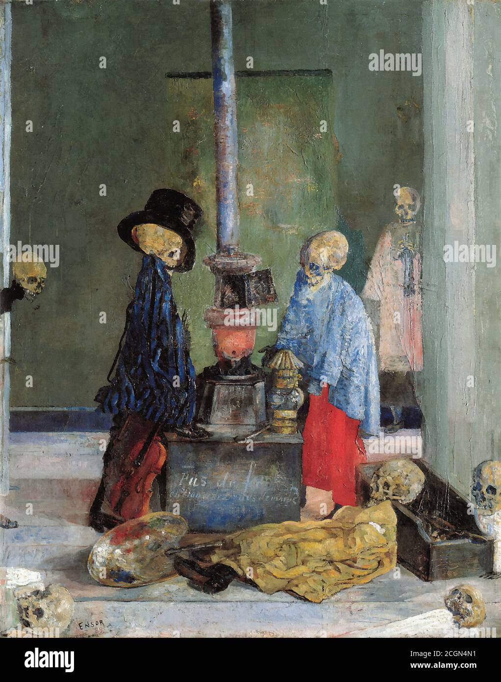 Ensor James - Skeletons essayant de se réchauffer - Belge École - 19e siècle Banque D'Images