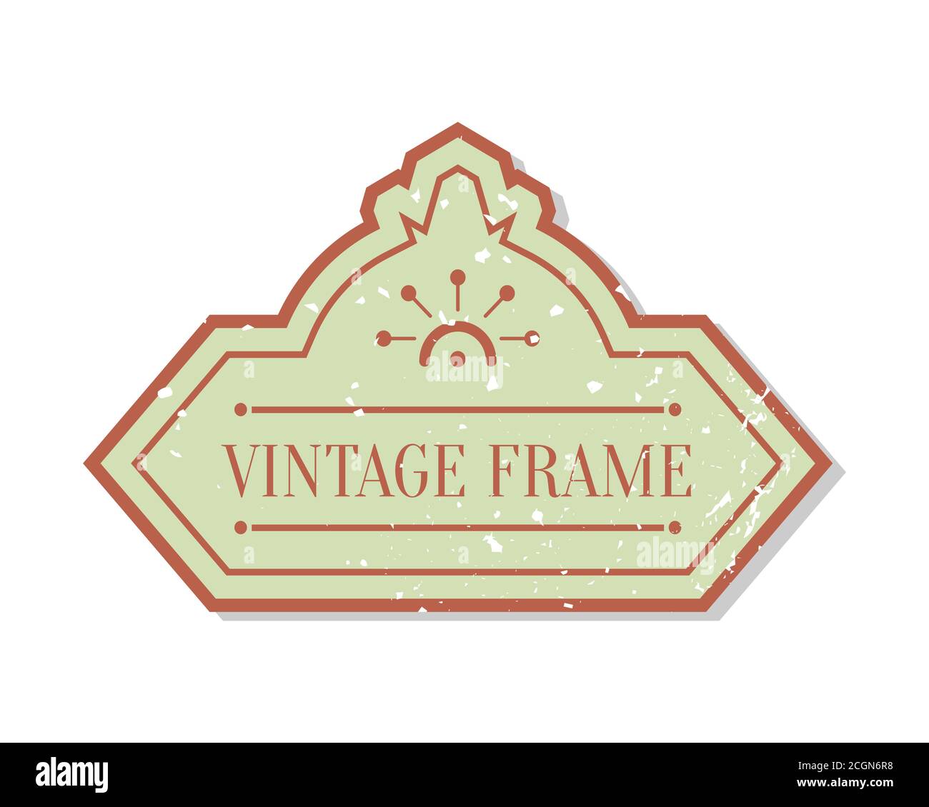 Gros plan plat de couleur vintage avec élément décoratif en forme de grunge. Modèle de texte de cadre d'autocollant d'emballage. Bannière de bordure de forme rétro, conception de menu. Illustration vectorielle isolée monobadge vintage Illustration de Vecteur