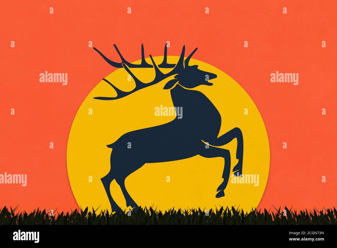 Orignal en papier d'art dans le style silhouette, art papier de safari coucher de soleil. Banque D'Images