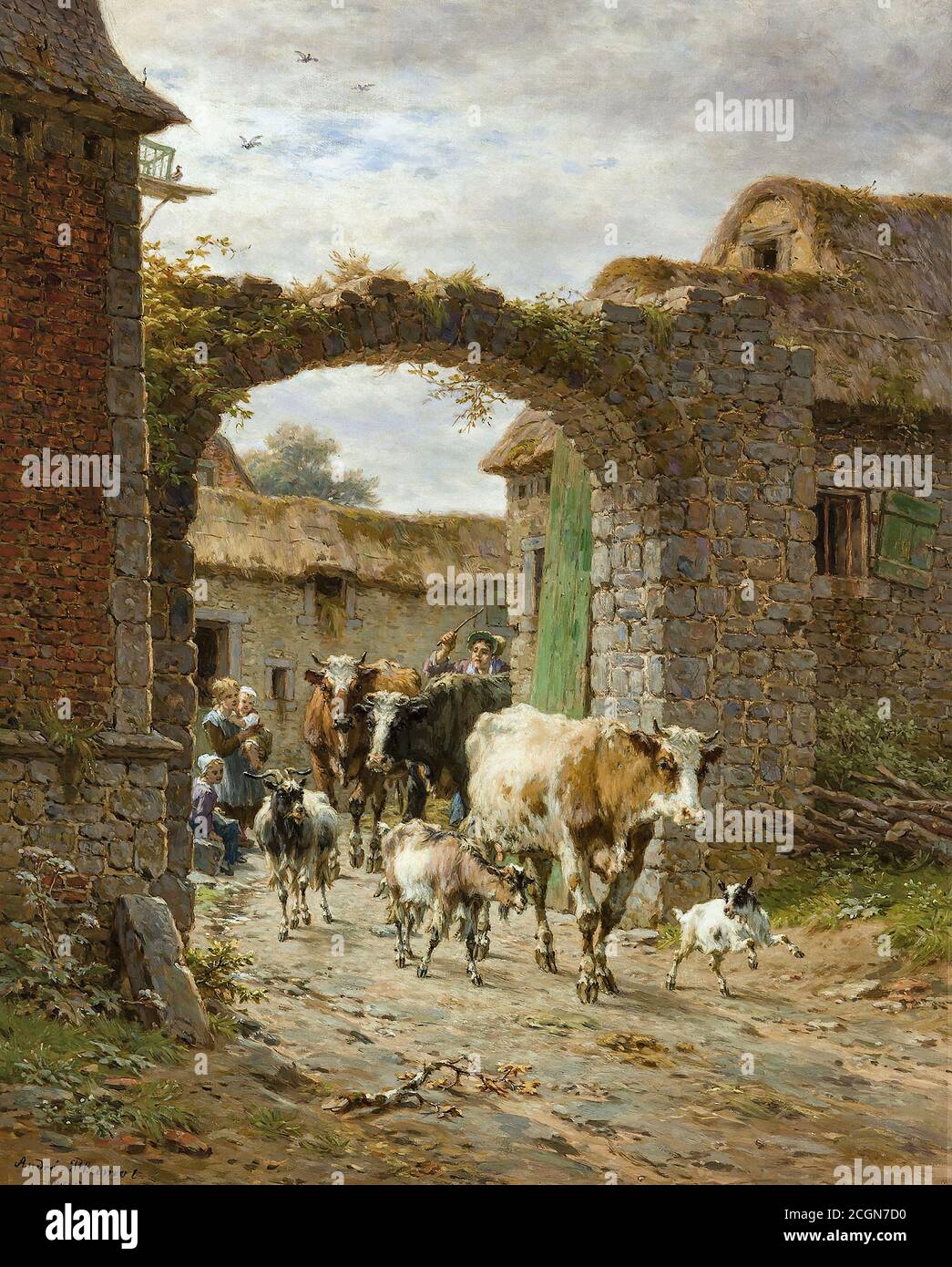 Plumot André - Het Verlaten Van Het ERF - Belge École - 19e siècle Banque D'Images