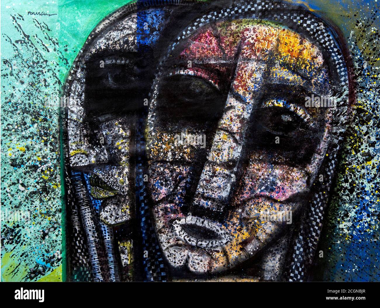 15 septembre 2020 peinture à la main du visage en noir Points d'encre et couleur acrylique à Mumbai Maharashtra Inde Banque D'Images 15 septembre 2020 peinture à la main du visage en noir Points d'encre et couleur acrylique à Mumbai Maharashtra Inde Banque D'Images