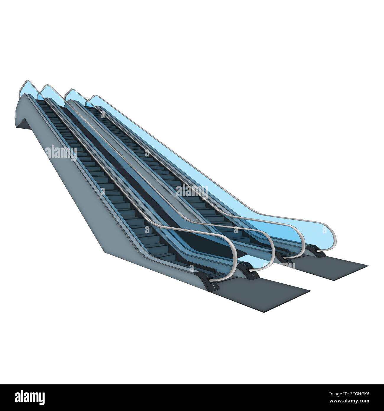 Escalier roulant pour un centre commercial. Illustration sur fond blanc. Banque D'Images
