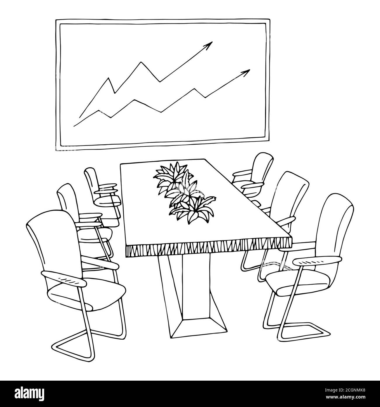 Salle de réunion de bureau noir blanc graphique intérieur dessin illustration vecteur Illustration de Vecteur