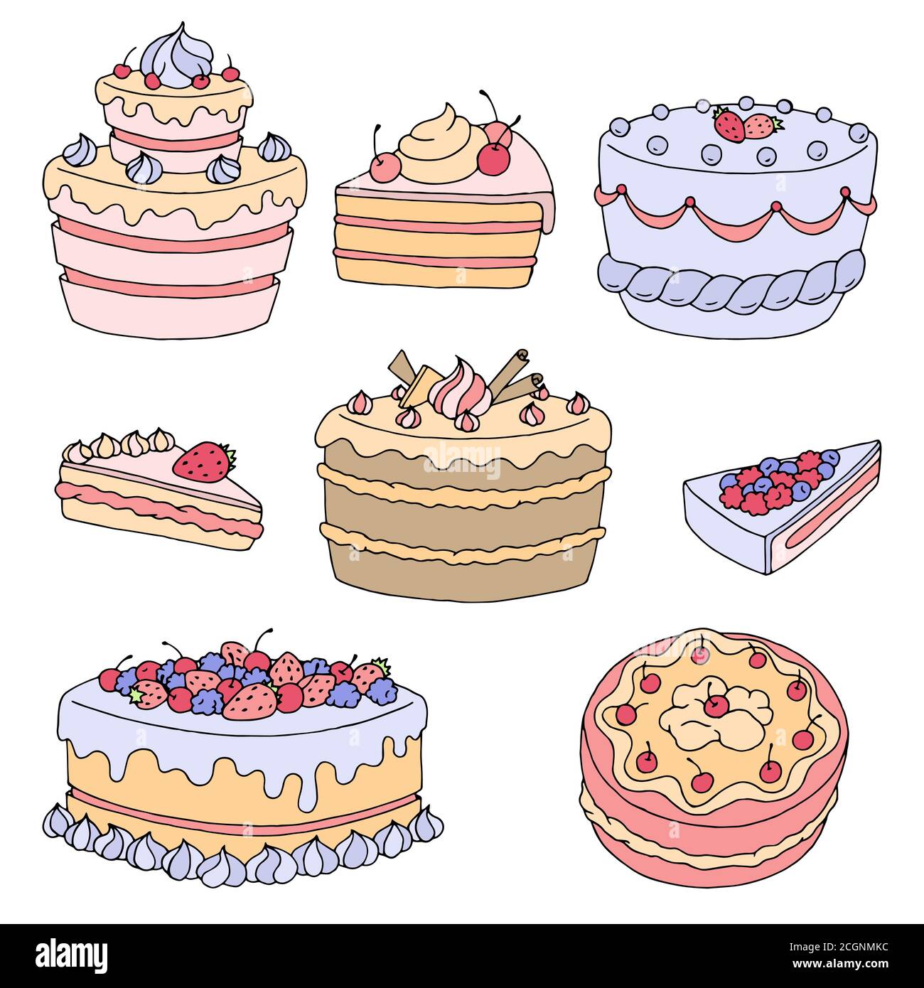 Gâteau dessert graphique couleur isolée ensemble illustration vecteur Illustration de Vecteur