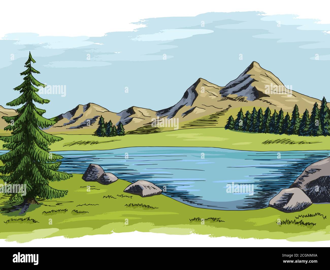 Mountain Lake graphique couleur paysage illustration vecteur Illustration de Vecteur