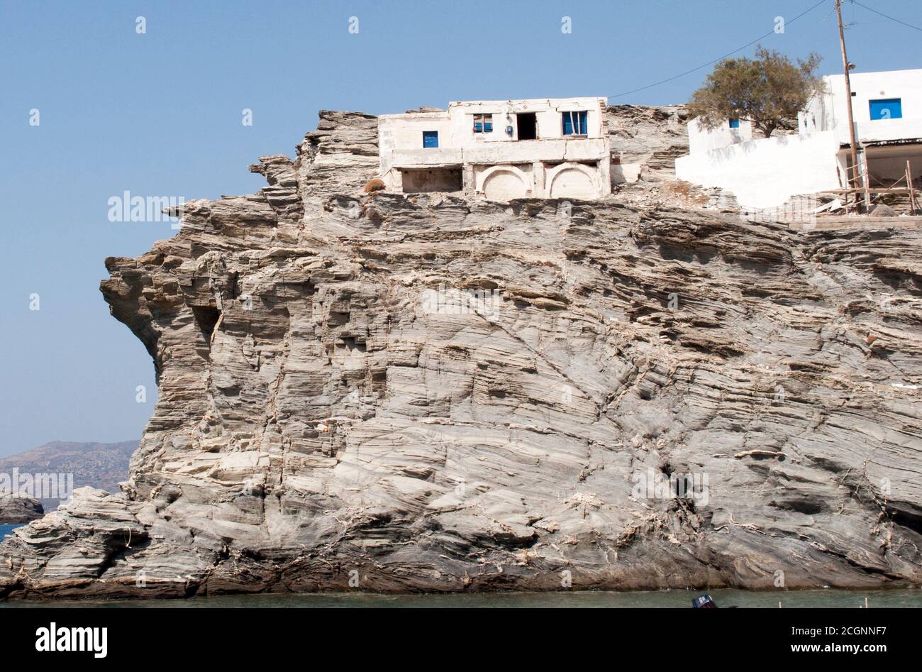 Photos prises de l'île grecque Tinos dans le sud de la mer Égée près de l'île de Mykonos. Ces photos se composent principalement de maisons, de fruits de mer, de navires et d'archéologie Banque D'Images