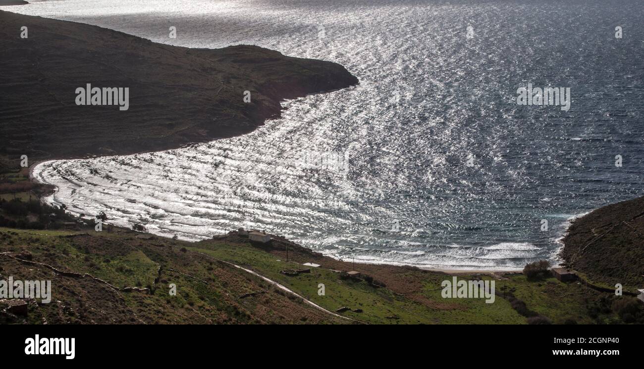 Photos prises de l'île grecque Tinos dans le sud de la mer Égée près de l'île de Mykonos. Ces photos se composent principalement de maisons, de fruits de mer, de navires et d'archéologie Banque D'Images