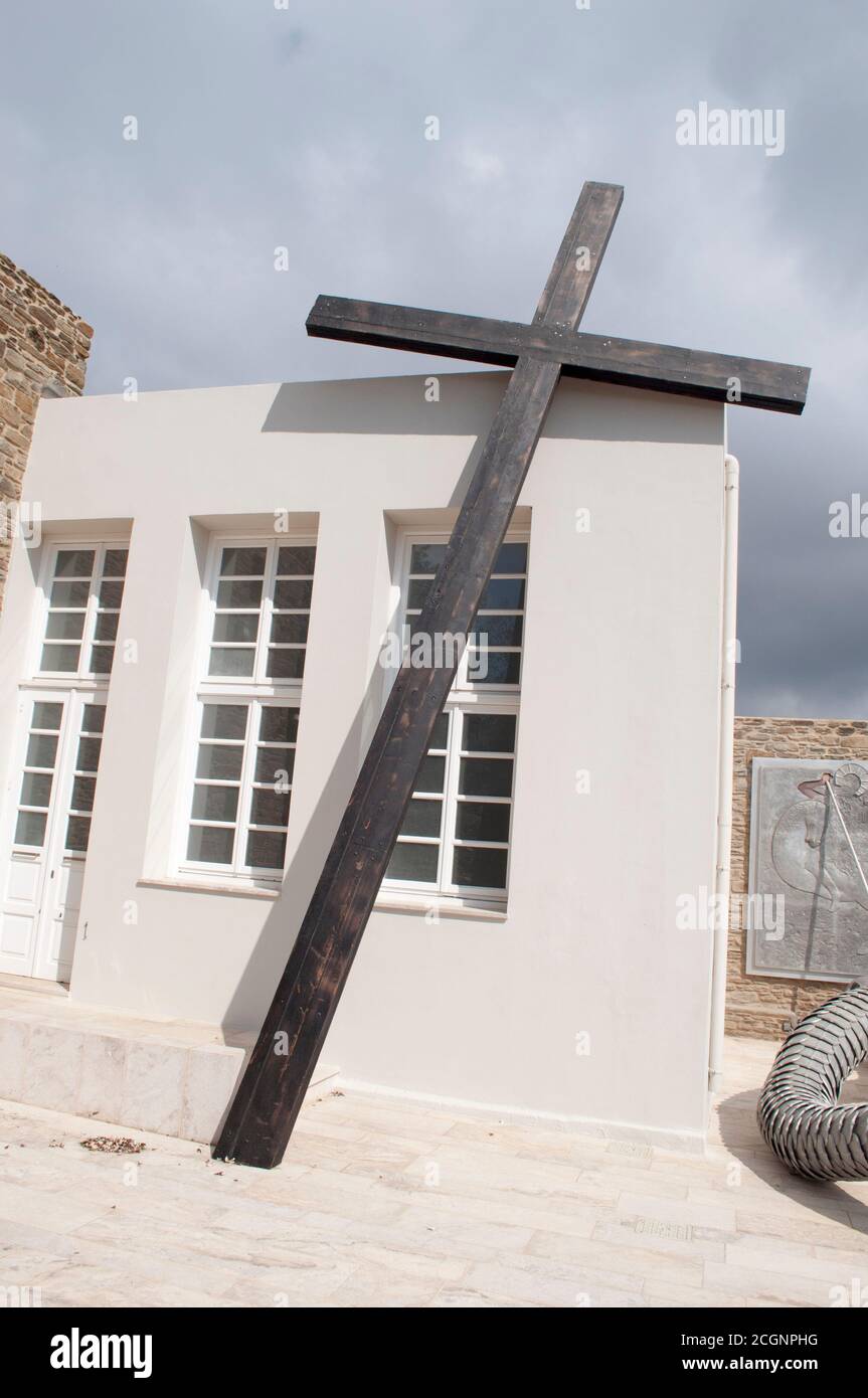 Photos prises de l'île grecque Tinos dans le sud de la mer Égée près de l'île de Mykonos. Ces photos se composent principalement de maisons, de fruits de mer, de navires et d'archéologie Banque D'Images