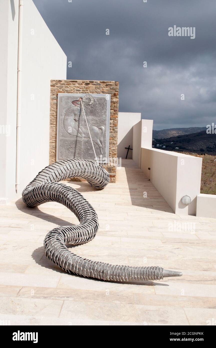 Photos prises de l'île grecque Tinos dans le sud de la mer Égée près de l'île de Mykonos. Ces photos se composent principalement de maisons, de fruits de mer, de navires et d'archéologie Banque D'Images