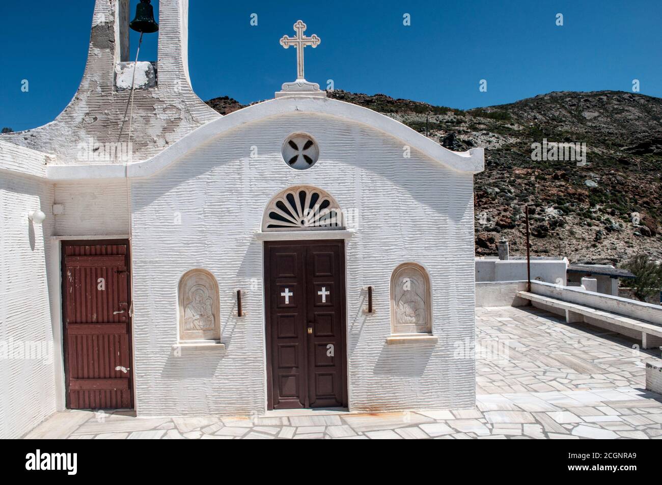 Photos prises de l'île grecque Tinos dans le sud de la mer Égée près de l'île de Mykonos. Ces photos se composent principalement de maisons, de fruits de mer, de navires et d'archéologie Banque D'Images