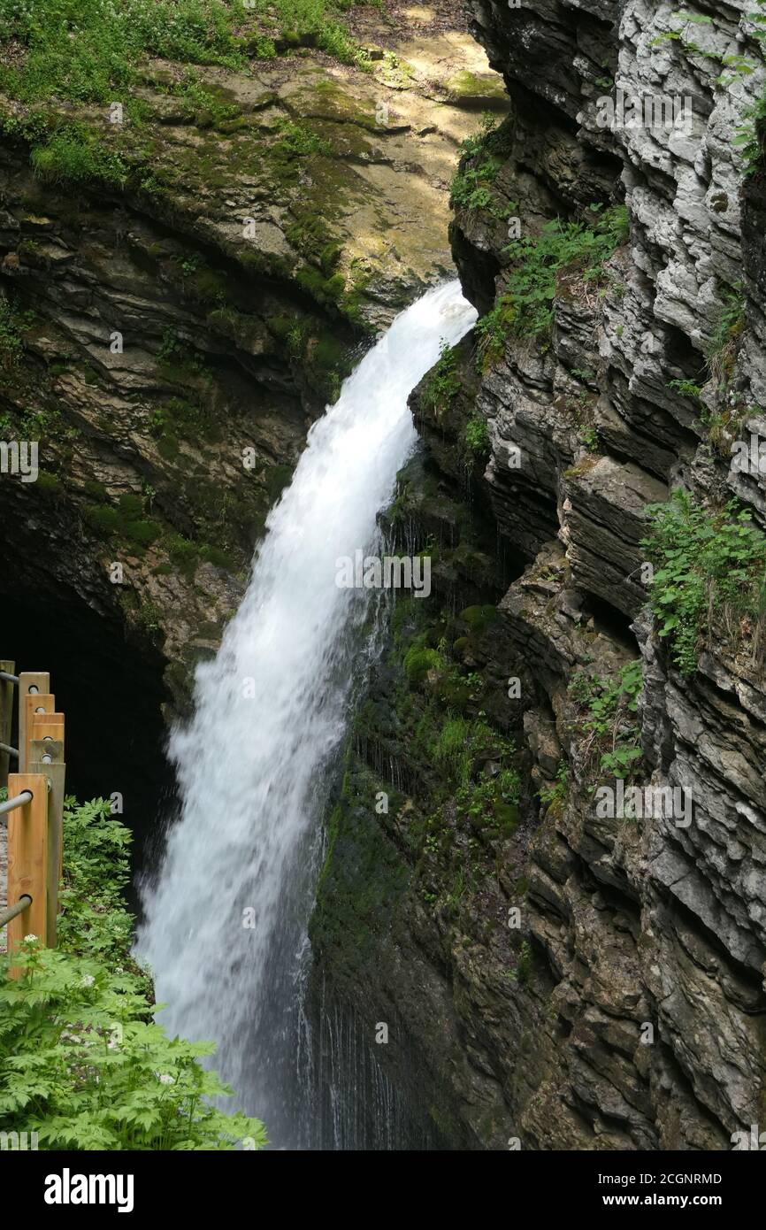 Cascade pittoresque de la Thur près de sa source Dans le massif de l'Alpstein, au nord-est de la Suisse Banque D'Images