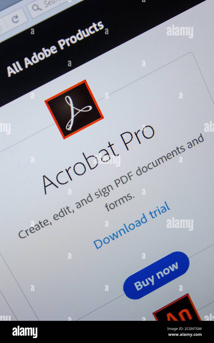 Ryazan, Russie - 11 juillet 2018 : Adobe Acrobat Pro, logo du logiciel sur le site officiel d'Adobe Banque D'Images