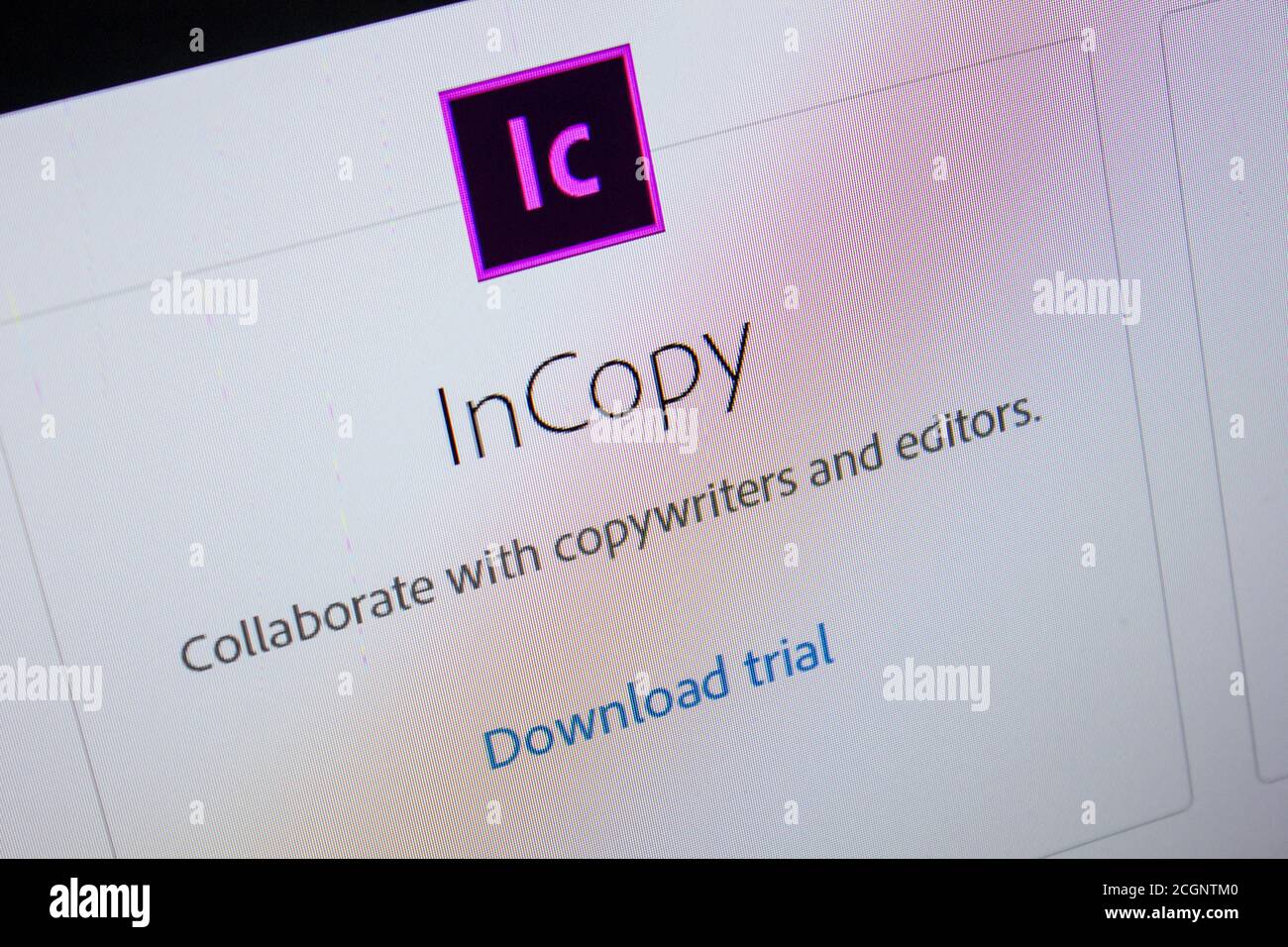 Ryazan, Russie - 11 juillet 2018 : Adobe InCopy, logo du logiciel sur le site officiel d'Adobe Banque D'Images