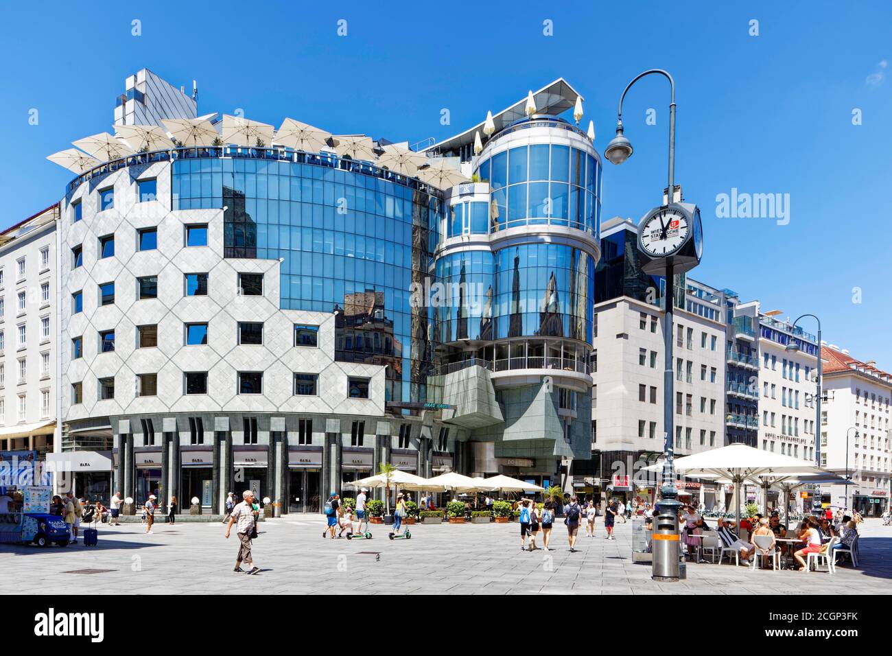 Haas-Haus, bâtiment moderne et distinctif sur la stock-im-Eisen-Platz, 1er arrondissement de Vienne, ville intérieure de Vienne, Autriche Banque D'Images