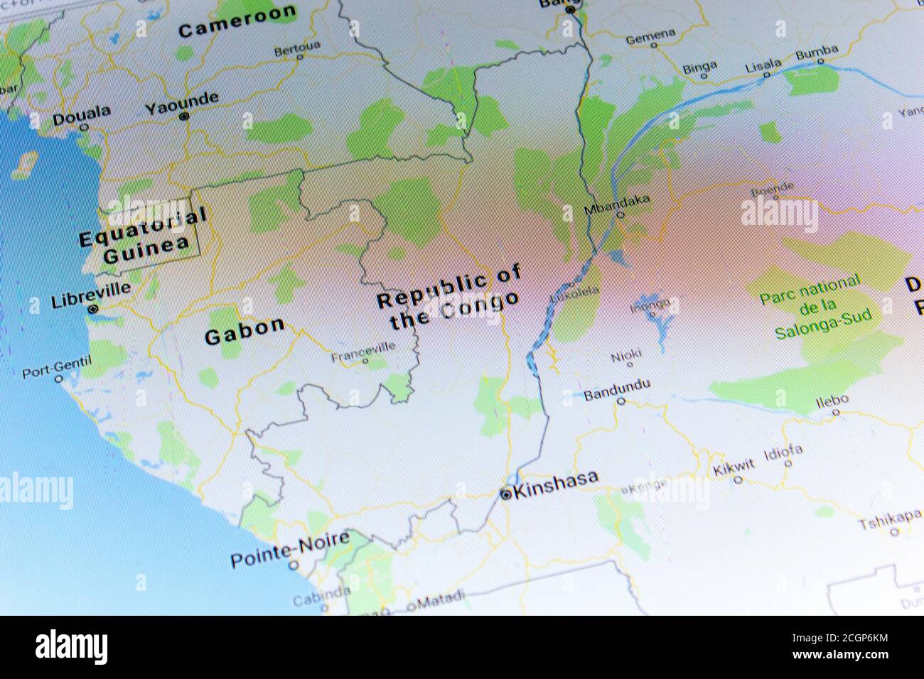 Ryazan, Russie - 08 juillet 2018 : pays de la République du Congo sur le service google Maps Banque D'Images