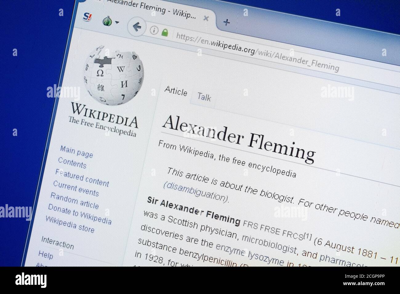 Ryazan, Russie - 19 août 2018: Page Wikipedia sur Alexander Fleming sur l'écran de PC Banque D'Images