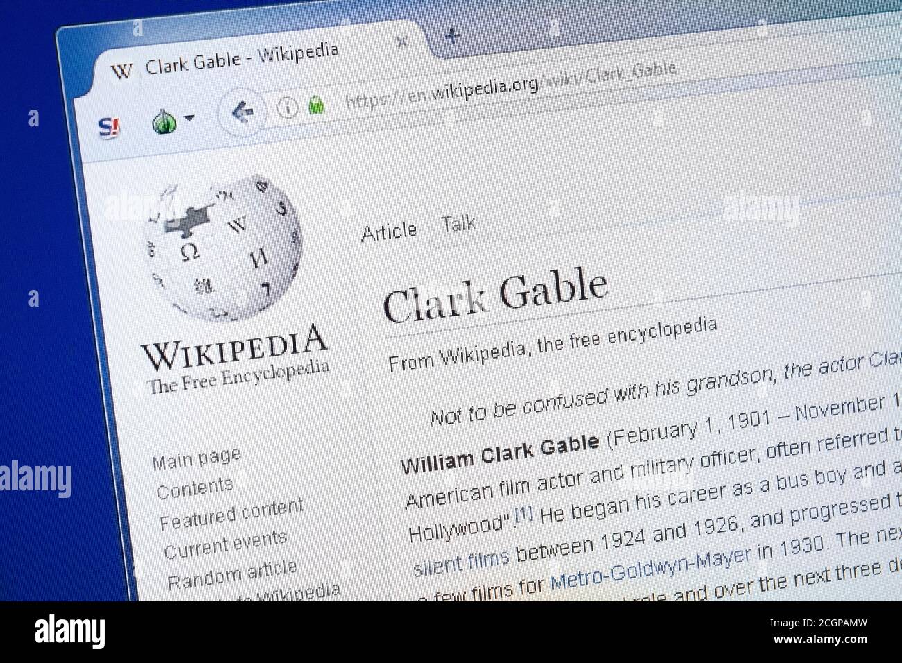 Ryazan, Russie - 19 août 2018: Page Wikipedia sur Clark Gable sur l'affichage de PC Banque D'Images