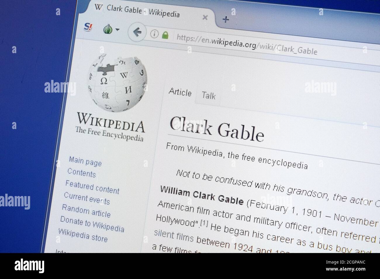 Ryazan, Russie - 19 août 2018: Page Wikipedia sur Clark Gable sur l'affichage de PC Banque D'Images