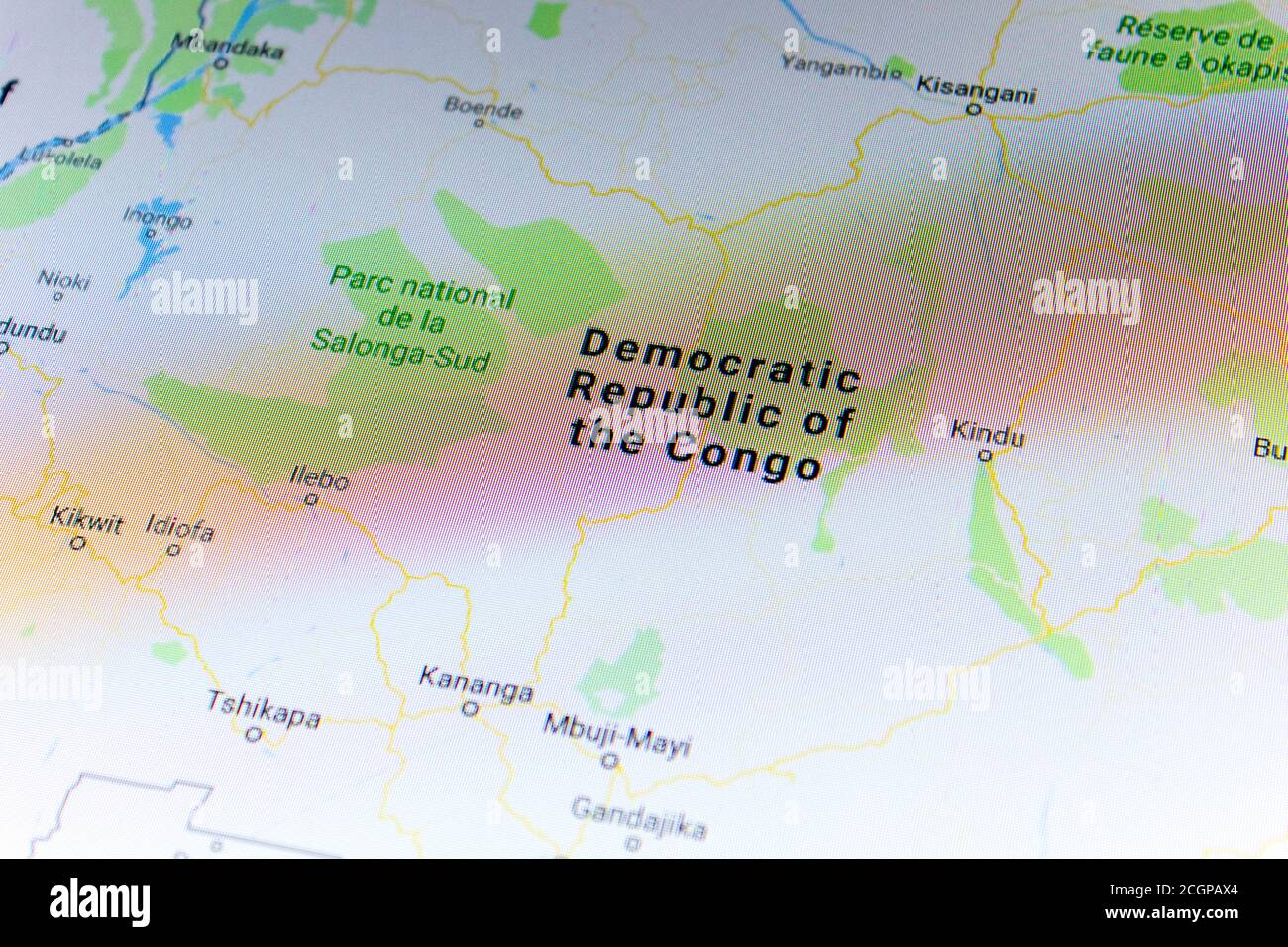 Ryazan, Russie - 08 juillet 2018 : pays de la République démocratique du Congo sur le service google Maps Banque D'Images