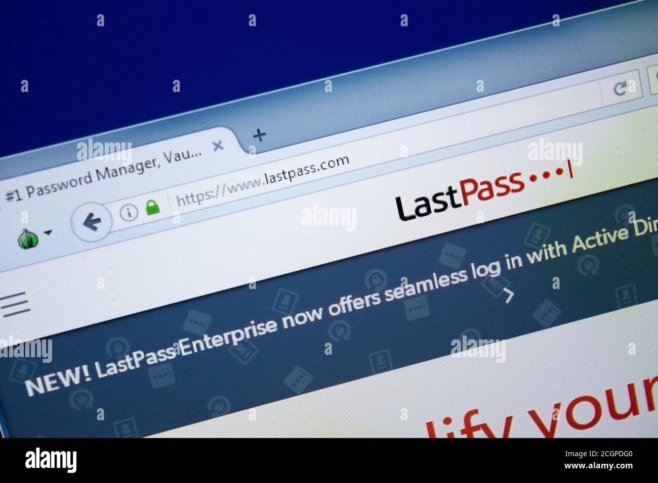 Ryazan, Russie - 26 août 2018 : page d'accueil du site de Last Pass sur l'affichage du PC, URL - LastPass.com. Banque D'Images