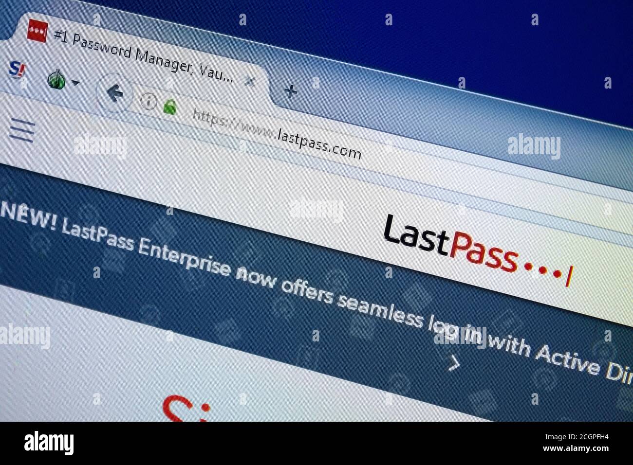 Ryazan, Russie - 26 août 2018 : page d'accueil du site de Last Pass sur l'affichage du PC, URL - LastPass.com. Banque D'Images
