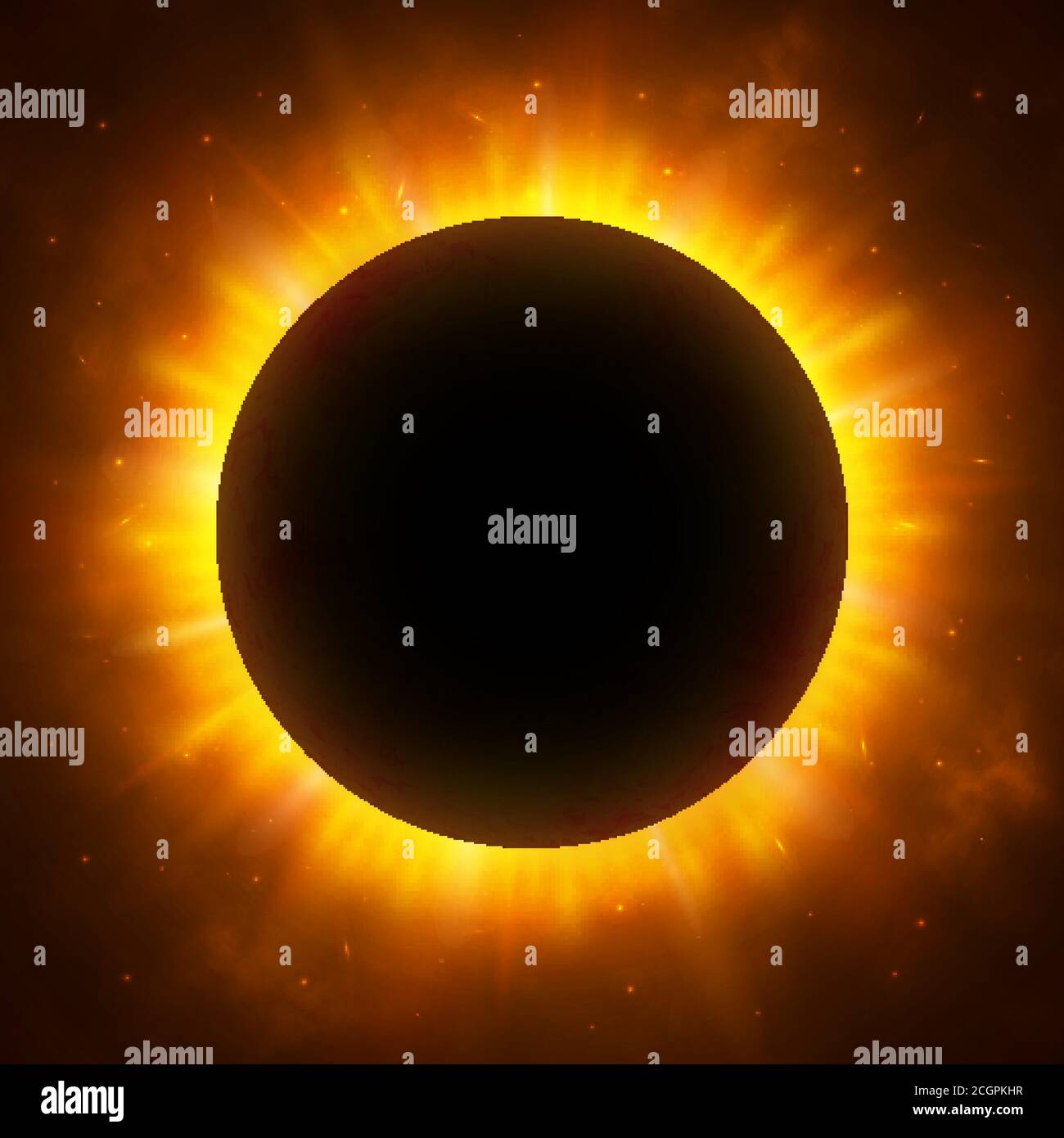 éclipse totale du Soleil avec corona. éclipse solaire. La lumière rouge vif des étoiles brille des bords d'une planète. Arrière-plan de l'espace. Illustration vectorielle Illustration de Vecteur